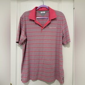 TaylorMade adiPure Men’s Golf Polo Pink Gray Striped Size M
